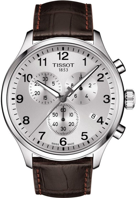 Buy Shop Tissot Chrono XL Silver Dial Brown Leather Strap Watch For Men - T116.617.16.037.00 USA Online