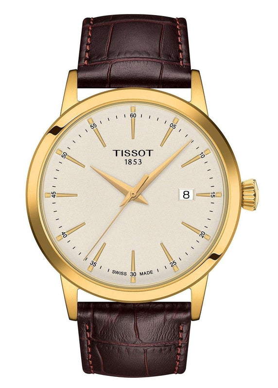 Buy Shop Tissot Classic Dream Ivory Dial Brown Leather Strap Watch for Men - T129.410.36.261.00 USA Online