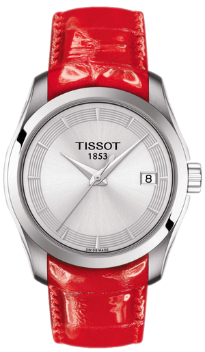 Buy Shop Tissot Couturier Lady Silver Dial Red Leather Strap Watch for Women - T035.210.16.031.01 USA Online