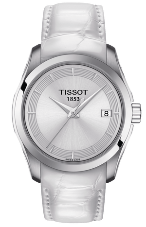 Buy Shop Tissot Couturier Lady Silver Dial White Leather Strap Watch For Women - T035.210.16.011.00 USA Online