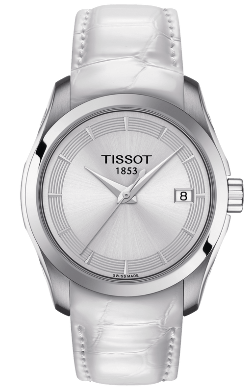Buy Shop Tissot Couturier Lady Silver Dial White Leather Strap Watch For Women - T035.210.16.011.00 USA Online