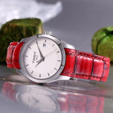 Buy Shop Tissot Couturier White Dial Red Leather Watch For Women - T035.210.16.011.01 USA Online