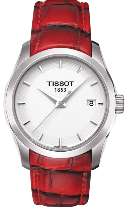 Buy Shop Tissot Couturier White Dial Red Leather Watch For Women - T035.210.16.011.01 USA Online