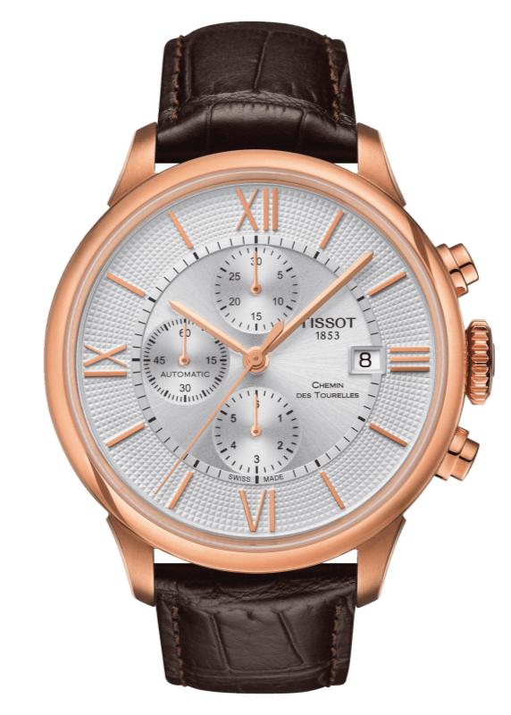 Buy Shop Tissot Des Tourelles Chronograph Silver Dial Brown Leather Strap Watch For Men - T099.427.36.038.00 USA Online