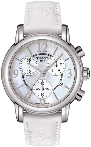Buy Shop Tissot Dressport Chronograph Mother of Pearl Dial White Leather Strap Watch for Women - T050.217.17.117.00 USA Online
