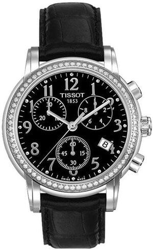 Buy Shop Tissot Dressport Diamonds Black Dial Black Leather Strap Watch for Women - T050.217.16.057.01 USA Online