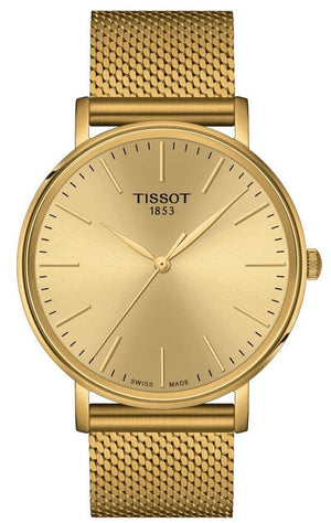 Buy Shop Tissot Everytime Gent Gold Dial Gold Mesh Bracelet Watch for Men - T143.410.33.021.00 USA Online