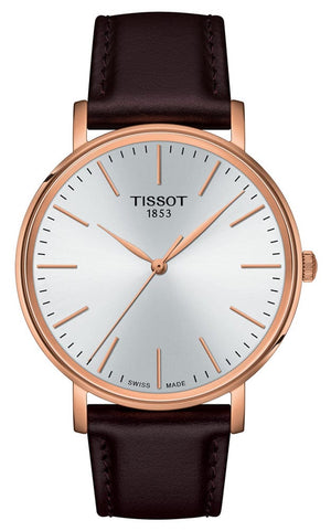 Buy Shop Tissot Everytime Gent Silver Dial Brown Leather Strap Watch for Men - T143.410.36.011.00 USA Online