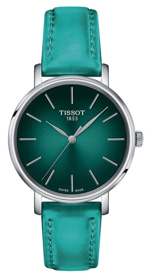 Buy Shop Tissot Everytime Lady Green Dial Green Leather Strap Watch for Women - T143.210.17.091.00 USA Online