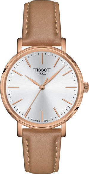 Buy Shop Tissot Everytime Lady Silver Dial Brown Leather Strap Watch for Women - T143.210.36.011.00 USA Online