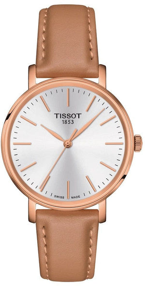 Buy Shop Tissot Everytime Lady Silver Dial Brown Leather Strap Watch for Women - T143.210.36.011.00 USA Online