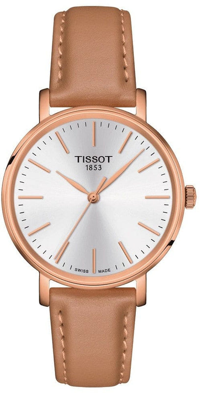 Buy Shop Tissot Everytime Lady Silver Dial Brown Leather Strap Watch for Women - T143.210.36.011.00 USA Online