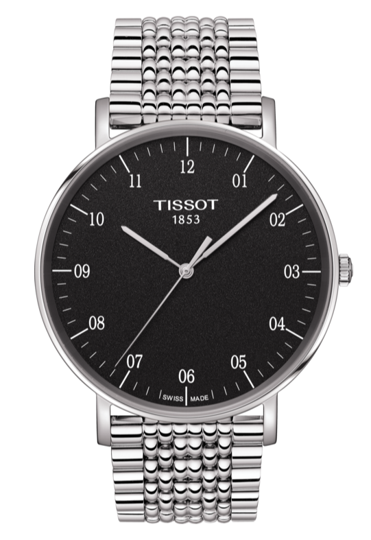 Buy Shop Tissot Everytime Large Black Dial Silver Mesh Bracelet Watch For Men - T109.610.11.077.00 USA Online