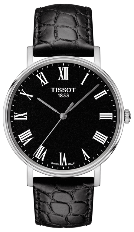 Buy Shop Tissot Everytime Medium Black Dial Black Leather Strap Watch For Men - T109.410.16.053.00 USA Online