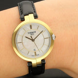 Buy Shop Tissot Flamingo Mother of Pearl White Dial Black Leather Strap Watch For Women - T094.210.26.111.00 USA Online