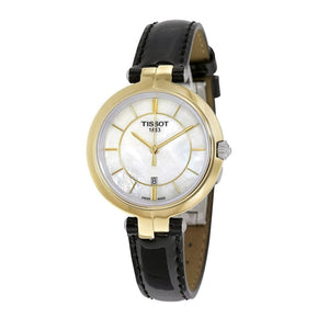 Buy Shop Tissot Flamingo Mother of Pearl White Dial Black Leather Strap Watch For Women - T094.210.26.111.00 USA Online