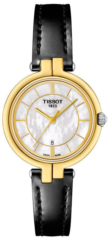 Buy Shop Tissot Flamingo Mother of Pearl White Dial Black Leather Strap Watch For Women - T094.210.26.111.00 USA Online