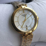 Buy Shop Tissot Flamingo Mother of Pearl White Dial Gold Steel Strap Watch For Women - T094.210.33.111.00 USA Online