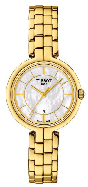 Buy Shop Tissot Flamingo Mother of Pearl White Dial Gold Steel Strap Watch For Women - T094.210.33.111.00 USA Online