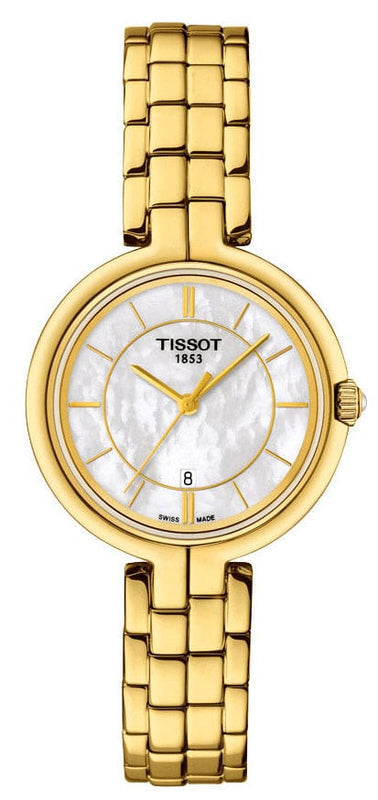 Buy Shop Tissot Flamingo Mother of Pearl White Dial Gold Steel Strap Watch For Women - T094.210.33.111.00 USA Online