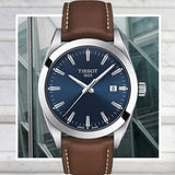 Buy Shop Tissot Gentleman Blue Dial Brown Leather Strap Watch For Men - T127.410.16.041.00 USA Online