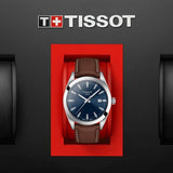 Buy Shop Tissot Gentleman Blue Dial Brown Leather Strap Watch For Men - T127.410.16.041.00 USA Online