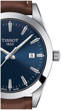 Buy Shop Tissot Gentleman Blue Dial Brown Leather Strap Watch For Men - T127.410.16.041.00 USA Online