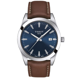 Buy Shop Tissot Gentleman Blue Dial Brown Leather Strap Watch For Men - T127.410.16.041.00 USA Online