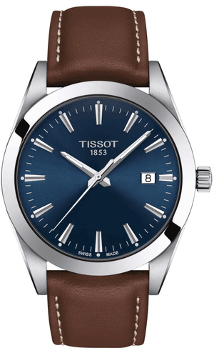 Buy Shop Tissot Gentleman Blue Dial Brown Leather Strap Watch For Men - T127.410.16.041.00 USA Online