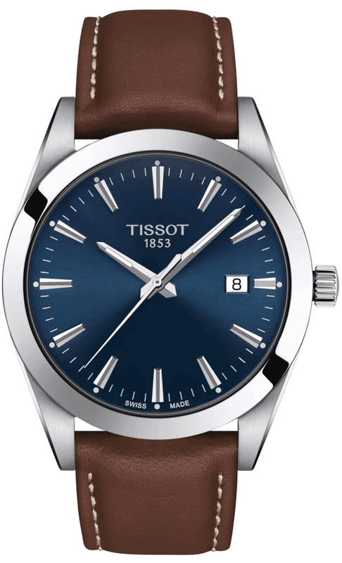 Buy Shop Tissot Gentleman Blue Dial Brown Leather Strap Watch For Men - T127.410.16.041.00 USA Online