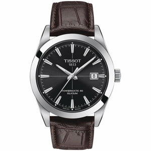 Buy Shop Tissot Gentleman Powermatic 80 Silicium Black Dial Brown Leather Strap Watch For Men - T127.407.16.051.01 USA Online