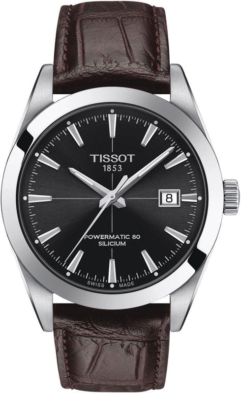 Buy Shop Tissot Gentleman Powermatic 80 Silicium Black Dial Brown Leather Strap Watch For Men - T127.407.16.051.01 USA Online