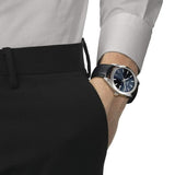 Buy Shop Tissot Gentleman Powermatic 80 Silicium Blue Dial Black Leather Strap Watch For Men - T127.407.16.041.01 USA Online