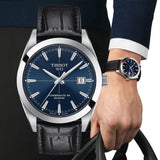 Buy Shop Tissot Gentleman Powermatic 80 Silicium Blue Dial Black Leather Strap Watch For Men - T127.407.16.041.01 USA Online
