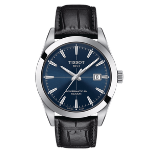 Buy Shop Tissot Gentleman Powermatic 80 Silicium Blue Dial Black Leather Strap Watch For Men - T127.407.16.041.01 USA Online