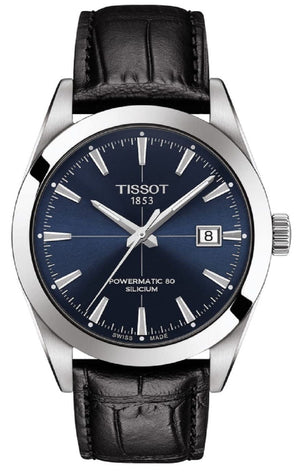 Buy Shop Tissot Gentleman Powermatic 80 Silicium Blue Dial Black Leather Strap Watch For Men - T127.407.16.041.01 USA Online