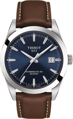 Buy Shop Tissot Gentleman Powermatic 80 Silicium Blue Dial Brown Leather Strap Watch For Men - T127.407.16.041.00 USA Online