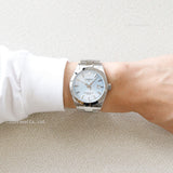 Tissot Gentleman Powermatic 80 Silicium Ice Blue Silver Steel Strap Watch For Men - T127.407.11.351.00