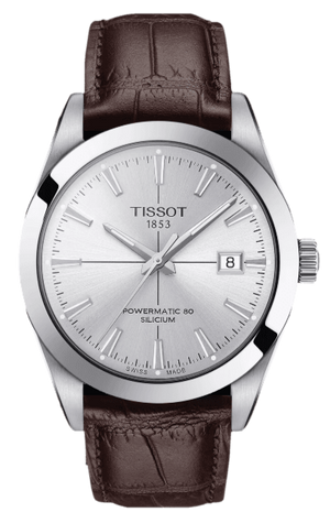 Buy Shop Tissot Gentleman Powermatic 80 Silicium Silver Dial Brown Leather Strap Watch For Men - T127.407.16.031.01 USA Online