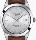 Buy Shop Tissot Gentleman Powermatic 80 Silicium Silver Dial Brown Leather Strap Watch For Men - T127.407.16.031.00 USA Online