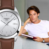 Buy Shop Tissot Gentleman Silver Dial Brown Leather Strap Watch For Men - T127.410.16.031.00 USA Online