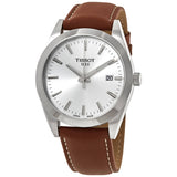 Buy Shop Tissot Gentleman Silver Dial Brown Leather Strap Watch For Men - T127.410.16.031.00 USA Online