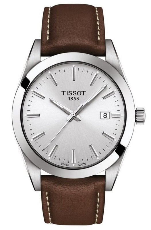 Buy Shop Tissot Gentleman Silver Dial Brown Leather Strap Watch For Men - T127.410.16.031.00 USA Online