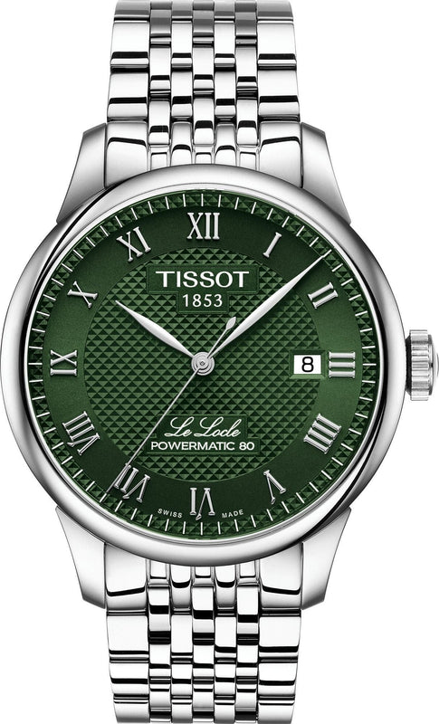 Buy Shop Tissot Le Locle Powermatic 80 Automatic Green Dial Silver Steel Strap Watch for Men - T006.407.11.093.00 USA Online