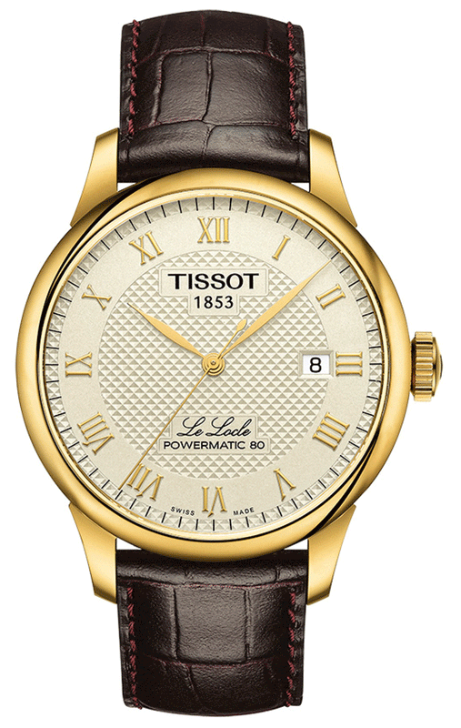 Buy Shop Tissot Le Locle Powermatic 80 Gold Dial Brown Leather Strap Watch For Men - T006.407.36.263.00 USA Online