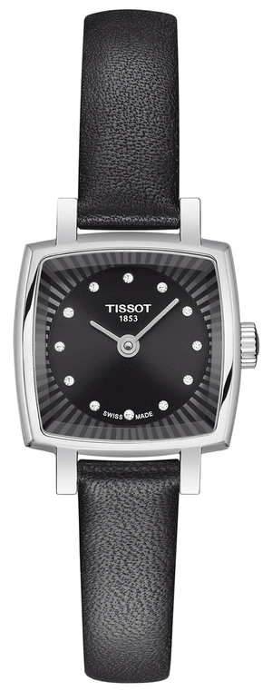 Buy Shop Tissot Lovely Square Quartz Diamonds Black Dial Black Leather Strap Watch For Women - T058.109.16.056.00 USA Online