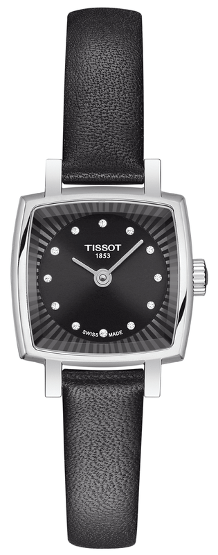 Buy Shop Tissot Lovely Square Quartz Diamonds Black Dial Black Leather Strap Watch For Women - T058.109.16.056.00 USA Online