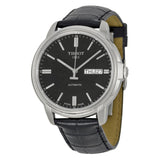 Buy Shop Tissot Automatics III Day Date Black Dial Black Leather Strap Watch For Men - T065.430.16.051.00 USA Online