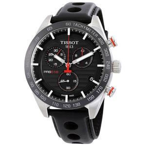 Buy Shop Tissot PRS 516 Chronograph Black Dial Black Leather Strap Watch For Men - T100.417.16.051.00 USA Online