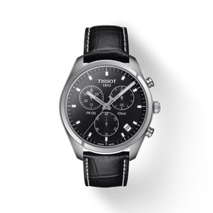 Buy Shop Tissot PR 100 Chronograph Black Dial Black Leather Strap Watch For Men - T101.417.16.051.00 USA Online